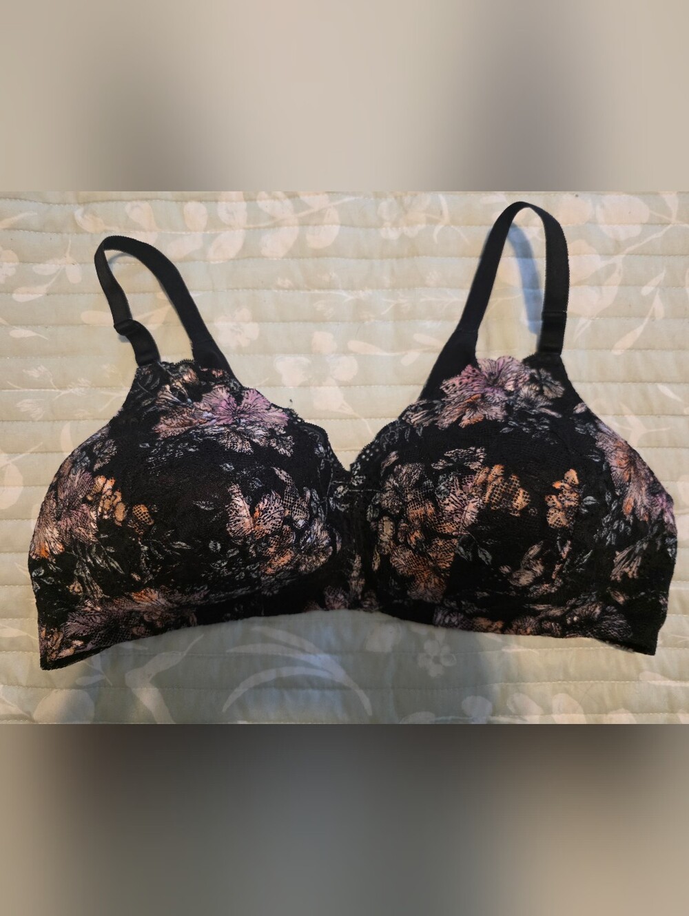 torrid Black Lace Bra with Pink and Peach Floral Embroidery